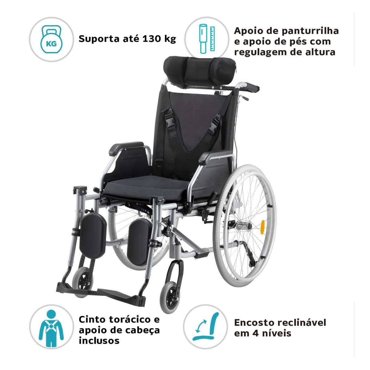 CADEIRA RODAS DELLAMED RECLINAVEL D700 130 KG 